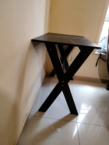 Solid wood X-leg console table - dark brown