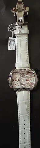 Womens Stainless Steel Watch with White Leather Strap - Unworn