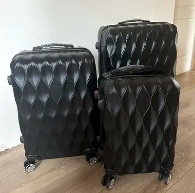 Set of 3 Black Textured Hard-shell Suitcases - Carry-on, Medium  Large