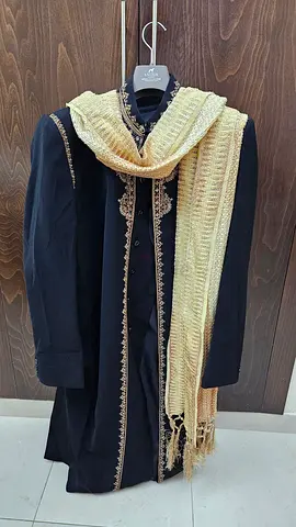 Black traditional embroidered Sherwani with gold trim - good condition