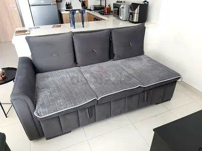 Grey 3-Seater Sofa Cum Bed with Cushions - Good Condition
