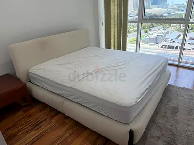 King Size Upholstered Bed + high quality Pocket Spring Mattress — Off White (180x200)