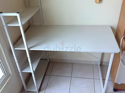 White study desk with built-in shelving - good condition