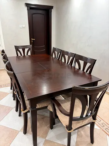 Solid Wood Dining Table with 6 Chairs - Dark Finish