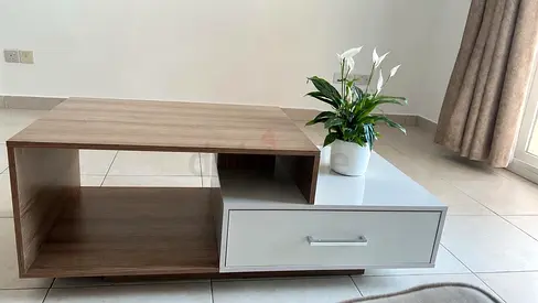 Modern two-tone wooden coffee table with drawer