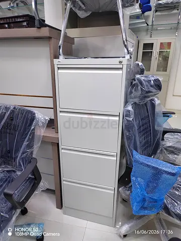 Metal 4-Drawer Vertical Filing Cabinet - Light Grey, Good Condition