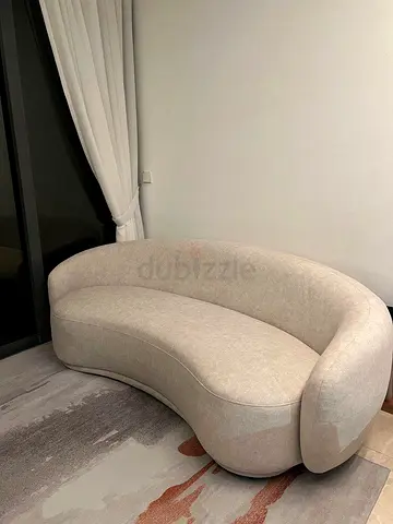 Curved Beige Modern Sofa - Boucle Fabric