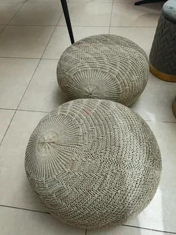 Handwoven Round Rattan Poufs – Set of 2