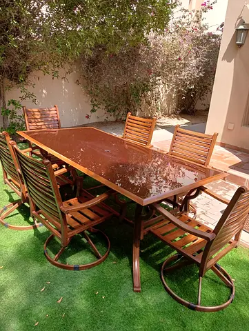 outdoor dining set six seater 150 AED cushions included