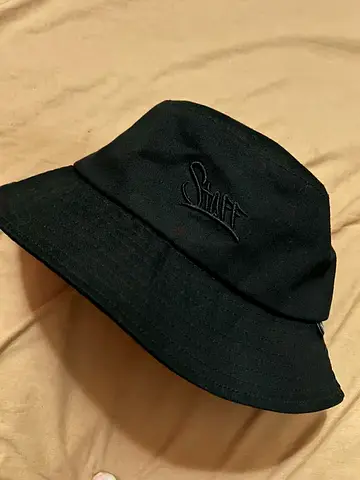 Black Bucket Hat with Embroidered Logo - Gently Used