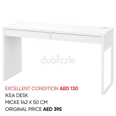 IKEA MICKE White Desk 142x50 cm - Excellent Condition