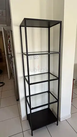IKEA VITTSJÖ Shelving unit, black / brown with glass shelves