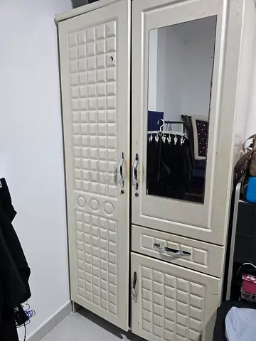 Beige Plastic Wardrobe with Mirror - Good Condition