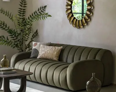 Modern Olive Green 3-Seater Sofa with Channel Tufting
