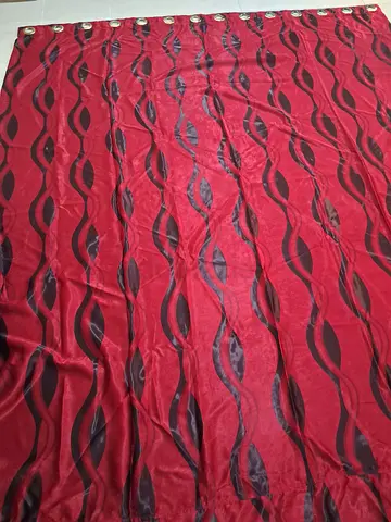 Red Wave Pattern Eyelet Curtains (Pair) - Good Condition
