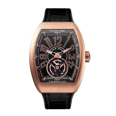 Franck Muller Vanguard Tourbillon Mens Watch - Rose Gold Case, Black Dial