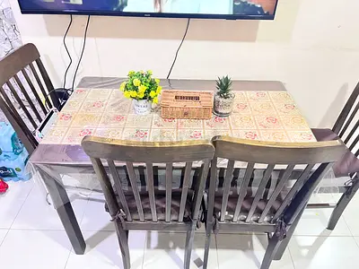 Wooden 4-Seater Dining Table with Chairs - Good Condition