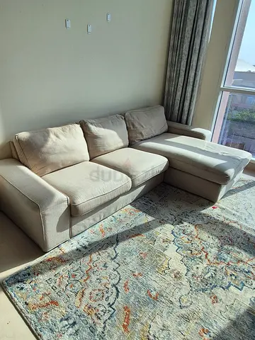 Light beige 3-seater fabric L sofa