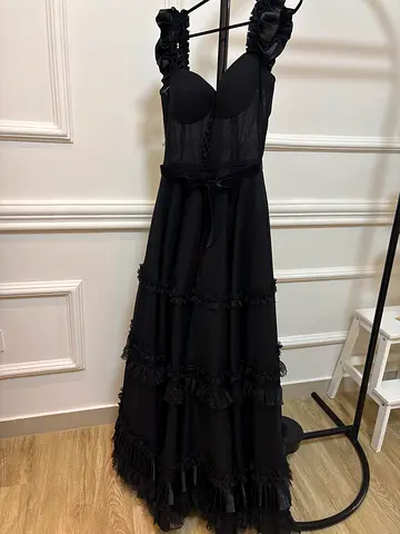 Black Lolita Dress with Ruffled Tiers, Size Likely S/M
