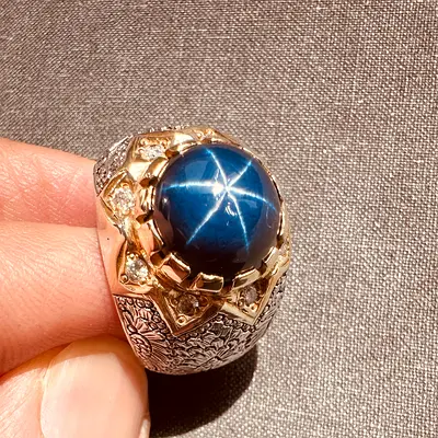 Vintage Handcrafted Natural Star Blue Sapphire Silver Ring