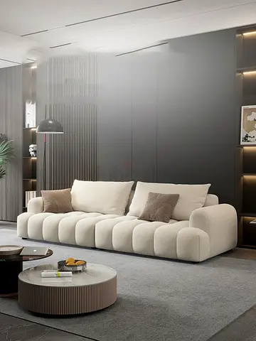 Modern Plush 3-Seater Sofa in Cream —Boucle Fabric