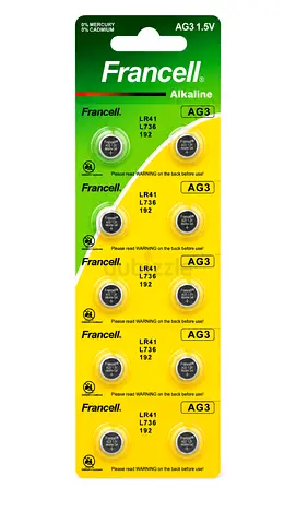 Pack of Francell AG3 / LR41 1.5V Button Cell Batteries - New