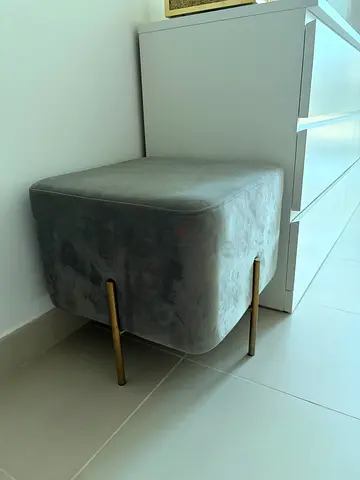 Grey velvet ottoman/bench with brass legs