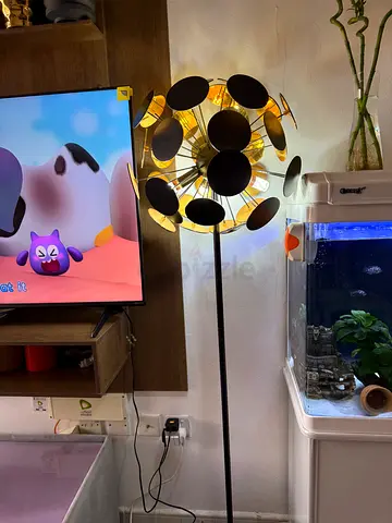 Modern spherical floor lamp with gold discs - working condition
