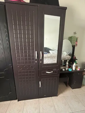 Dark Brown 3-Door Wardrobe with Mirror — Good Condition