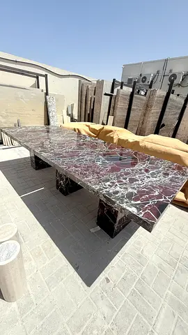 Large Red Marble Dining/Conference Table - Solid Marble Top