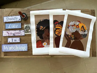 Bundle!! Afrocentric Art Prints + Wooden Dance Like No One Is Watching Sign, wall light + more