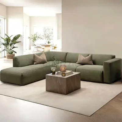 Modern Olive Green L-Shaped Sectional Sofa