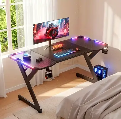 Gaming Desk with LED Lights and Cup Holder - Brand New
