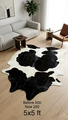 Black  White Real Cowhide Rug 5x5 ft
