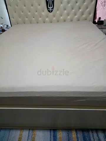 King Size Bed with Upholstered Headboard - Beige with mattress