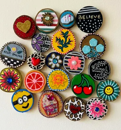 Hand-painted wooden fridge magnets set — colorful decorative magnets (25 pcs) 3 magnets for 15aed
