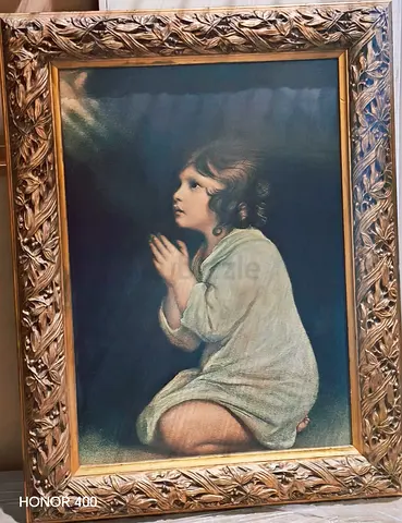 Framed Vintage Pastel Portrait of a Child (Prayer Pose)