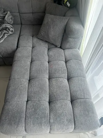 Light grey tufted sectional sofa - good condition