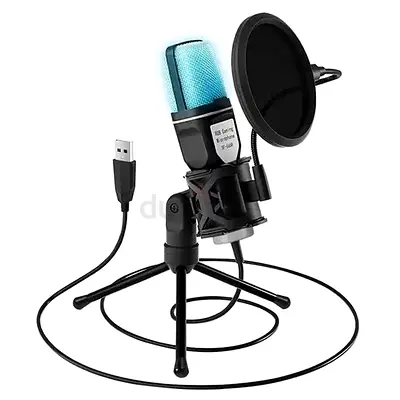 USB Condenser Microphone with Tripod Stand and Pop Filter - Blue