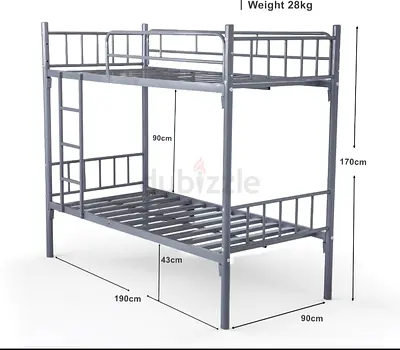 Metal Bunk Bed - Double Deck Single Beds, Sturdy Frame (Grey)