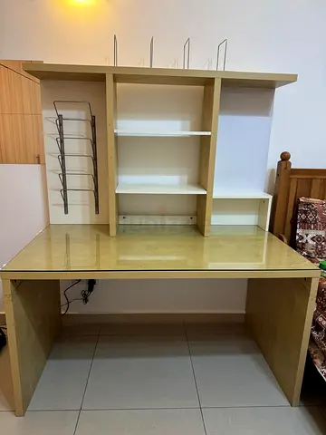 URGENT - Study Table with Glass Top and Shelf - Pine Wood Color - Perfect Condition