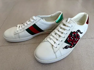 Gucci White king snake Ace Embroidered Sneakers for Men