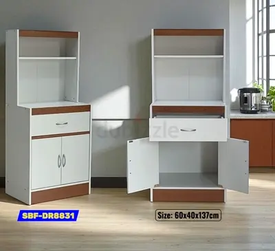 Slim Kitchen Storage Cabinet with Drawer and Shelves (60x40x137cm) - White