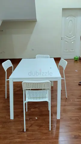 White Dining Table with 4 Matching Chairs - Modern Simple Set