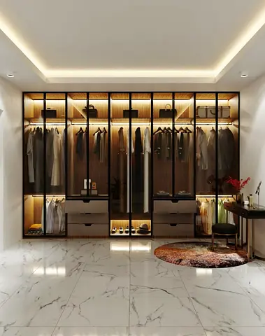 Elegant Glass-Door Wardrobe with Built-In Lighting