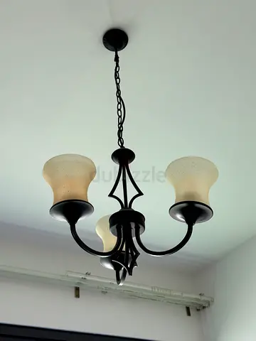 3-Light Black Metal Ceiling Chandelier with Frosted Glass Shades