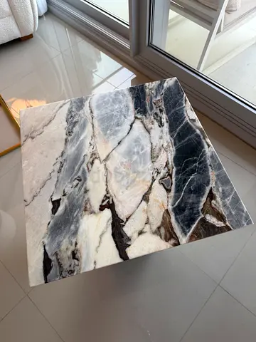 Marble Cube Side Table / Accent Table - Grey  White Veined Top