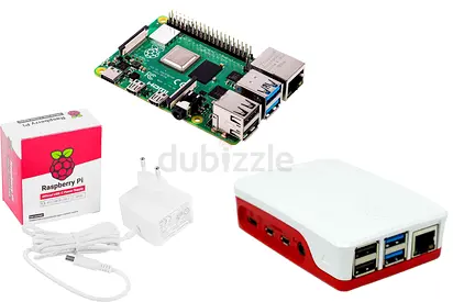 Raspberry Pi 4 Model B with Power Supply and Red/White Case