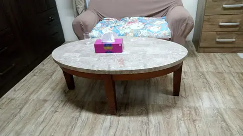 Oval Marble Top Coffee Table with Wooden Legs