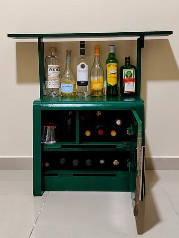 Compact green wooden home bar / drinks cabinet - hand made